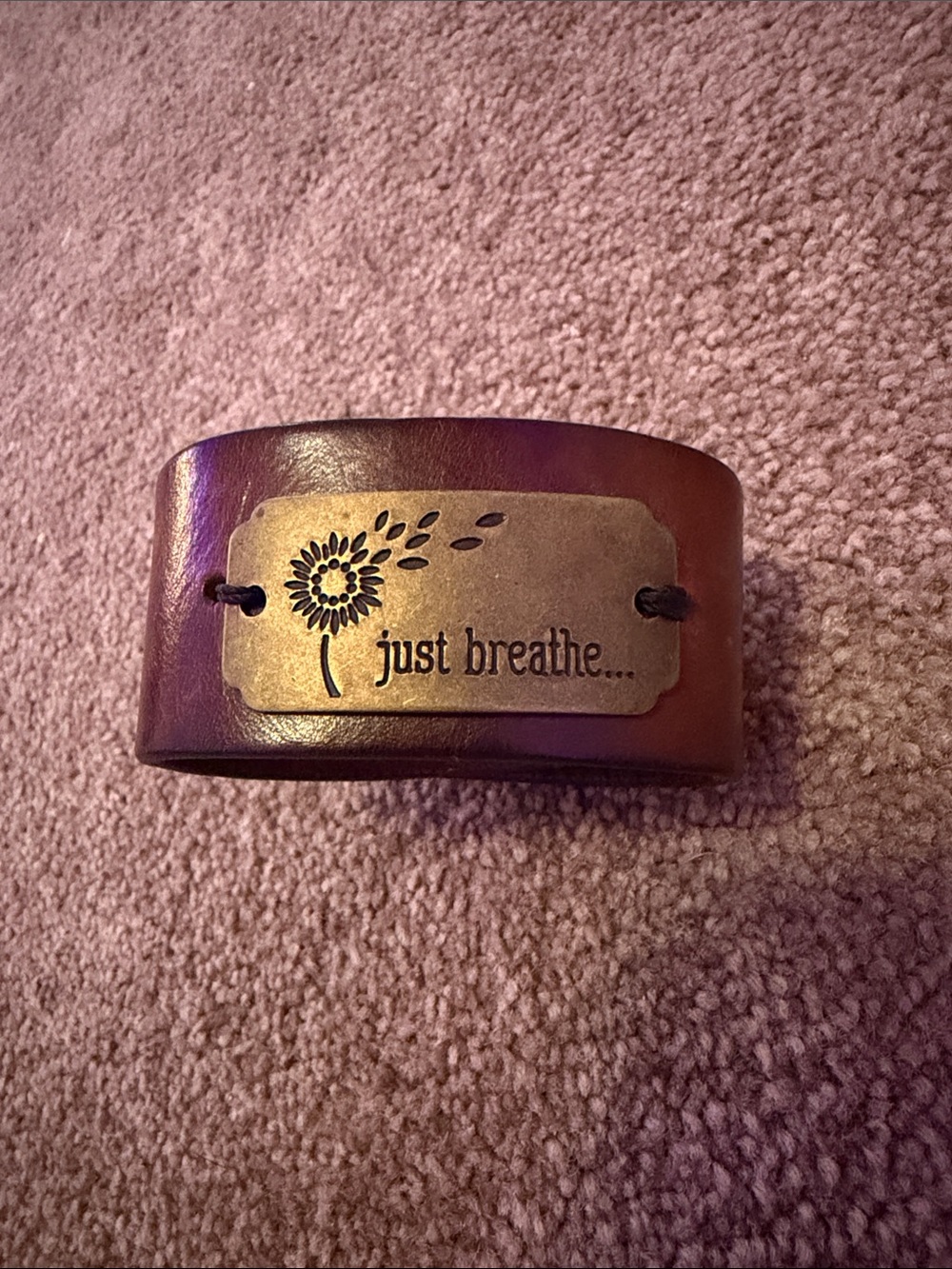 Leather Cuff Bracelet with 'Just Breathe' Brass Plate